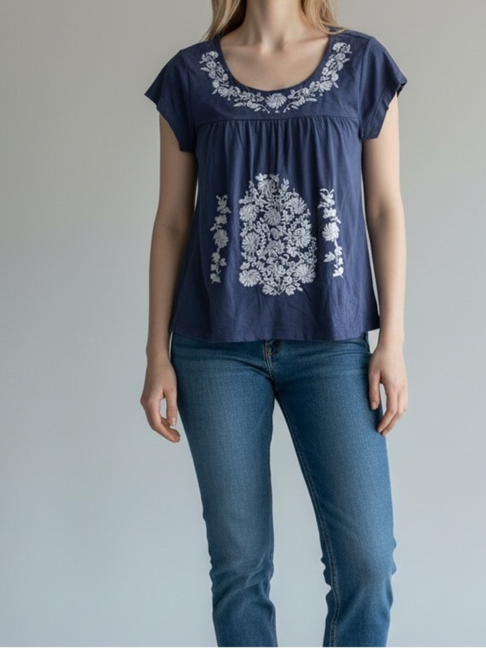 Garnet Hill Embroidered Boho Top – Size Large